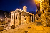 Santa Maria romanesque church Taull village by night Boi valley Lleida Catalonia Spain.