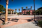 Pavillon auf der Plaza Juárez. Innenstadt, historisches Zentrum. Loreto. UNESCO-Weltkulturerbe. Baja California Sur, Mexiko.
