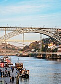 Cais da Estiva,Douro River and Dom Luis I Bridge,Porto,Portugal.