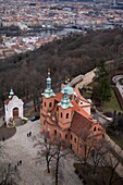 St Lawrence Church with Vltava River in background,Petrin Observation Tower,Petrin Hill,Prague,Czech Republic.