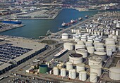 Aerial view of petroleum gas and oil depots storage area in Barcelona,Spain.