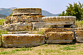 Heraion of Samos, large temple with column drums, archaeological site of the ancient sanctuary of the Greek goddess Hera at Ireon on the island of Samos in Greece