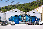 Neo Karlovassi, Kon/nou Kanari street, port with street art by Simple G, Pythogoras, on the island of Samos in Greece