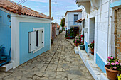 Manolates, alley in the mountain village in the north of the island of Samos in Greece