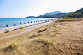 Sandy Psili Ammos Beach near Kampos in the west of the island of Samos in Greece