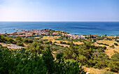 Pythagorion, Ausblick vom Kloster Moni Panagias Spilianis, auf der Insel Samos in Griechenland