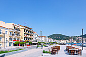Port promenade in Samos town on the island of Samos in Greece