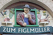 Tavern sign for the Wiener Schnitzel classic Figlmüller above Wollzeile, Vienna, Austria