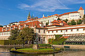Prague Castle and Saint Vitus Cathedral seen from inside the Wallenstein Garden, UNESCO World Heritage Site, Prague, Czech Republic (Czechia), Europe