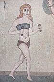 Mosaik der Turnerin, The Roman Villa del Casale (Villa Romana del Casale), UNESCO-Weltkulturerbe, Piazza Armerina, Enna, Sizilien, Italien, Europa