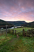 View of Ladybower Reservoir with Baslow Edge in the distance, Peak District, Derbyshire, England, United Kingdom, Europe