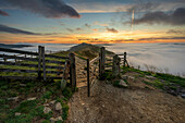 The gate leading to The Great Ridge and Losehill with cloud inversion, Edale, The Peak District, Derbyshire, England, United Kingdom, Europe