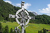 Cross with edelweiss, cemetery at the parish church of Vent, Alps, Vent, Oetztal, Tyrol, Austria