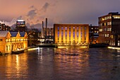 electric plant on the tammerkoski river, night lighting, tampere, finland, europe