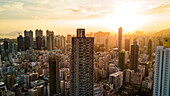 View of modern crowded cityscape with residential buildings in Hong Kong