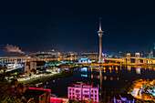 View of Macau Tower Convention and Entertainment Center at night, Macao
