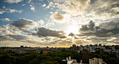 Aerial view of Law Faculty building and University of Buenos Aires against cloudy sky