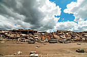 View of broken wall of built structure against cloudy sky, Villa Epecuen