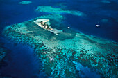 Belize, Caribbean, Aerial view of small island on Caribbean sea