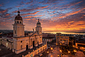 Cuba, Santiago de Cuba, Cathedral against sunset sky