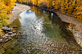 USA, Idaho, Bellevue, Reflection of fall foliage in Big Wood River