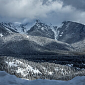 USA, Idaho, Ketchum, Mountain landscape and forest in winter