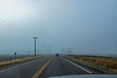USA, Idaho, Bellevue, Blurred view of highway through windshield
