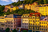 Town houses in Karlsbad / Karlovy Vary in the evening light, Czech Republic