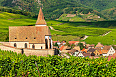 Wehrkirche Saint Jacques, Hunawihr, Elsass, Elsässische Weinstraße, Haut-Rhin, Frankreich, Europa