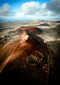 Luftaufnahme der Vulkane im Morgengrauen, Corralejo, Fuerteventura, Kanarische Inseln, Spanien, Atlantik, Europa