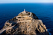 Aerial of the lighthouse at the Cap de Formentor, Mallorca, Balearic Islands, Spain, Mediterranean, Europe