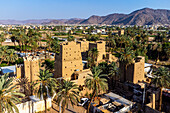 Aerial of traditional build mud towers used as living homes, Najran, Kingdom of Saudi Arabia, Middle East