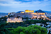 Die Akropolis und der Parthenon bei Nacht, UNESCO-Weltkulturerbe, Athen, Attika, Griechenland, Europa