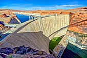Front view of the historic Glen Canyon Dam in Page, viewed from the Carl Hayden Museum Overlook, Arizona, United States of America, North America