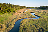 Winding creek through Chesapeake Bay salt water marsh near Hampton, Virginia, United States of America, North America
