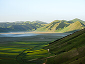 The plateau of Castelluccio di Norcia at sunrise, Perugia, Umbria, Italy, Europe