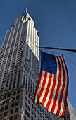 The Chrysler Building and United States Stars and Stripes flag, Manhattan, New York City, New York, United States of America, North America