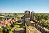 View from the Siebenspitzenturm over the town and Stolpen Castle, Saxony, Germany