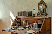 Historical desk in the Johannis-(Cosel) Tower at Stolpen Castle, Saxony, Germany