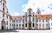 Inner courtyard of the Benedictine monastery of St. Mang in Füssen in the Ostallgäu in Bavaria in Germany
