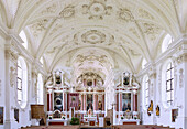barocker Innenraum der Wallfahrtskirche St. Coloman bei Schwangau im Ostallgäu in Bayern in Deutschland