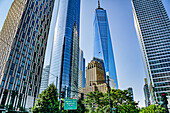 Downtown Skyline with One World Trade Center, Low Angle View, New York City, New York, USA