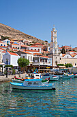 Fishing boats, Emborio Harbor, Halki (Chalki) Island, Dodecanese Group, Greek Islands, Greece, Europe