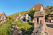 Weir Bridge across Weiss River, Kaysersberg, Alsace, Alsatian Wine Route, Haut-Rhin, France, Europe