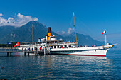 Ferry in Villeneuve on Lake Geneva, Vaud, Switzerland, Europe