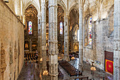 Interior of Jeronimos Monastery (Hieronymites Monastery), Church of Santa Maria del Belem, with pillars, UNESCO World Heritage Site, Lisbon, Portugal, Europe