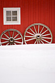 Canada, Banff, Martin Stables, window and wheel detail.