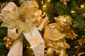 Close-up of decorations on a Christmas tree