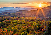 USA, North Carolina, Blue Ridge Parkway. Autumn sunset from Beacon Heights