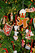 USA, North Carolina, Asheville, Christmas tree decorations at the Grove Park Inn